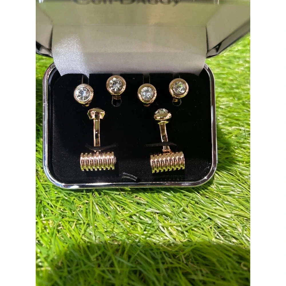 Cuff-Daddy Gold Tone Crystal Cufflinks and Stud Set Formal Menswear‎ Accessories